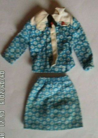 Vintage Barbie 2 Piece Blue Geometric Print Blouse And Skirt 7750