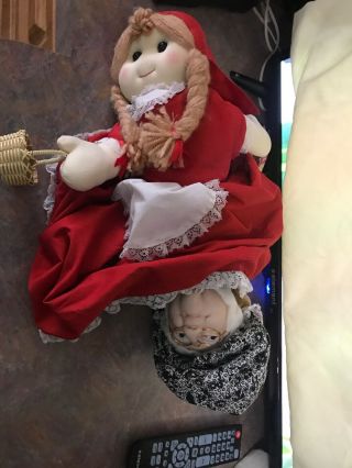 Vintage Little Red Riding Hood Grandma Wolf Topsy Turvy 3 In 1 Doll 18”rag Doll