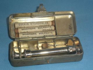 Small Antique Cased Medical Poisons Cocaine & Morphine Injection Set