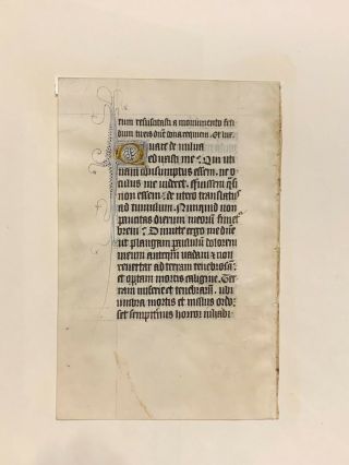 A Rare C.  1450 Illuminated English Book Of Hours Leaf - Vellum Manuscript