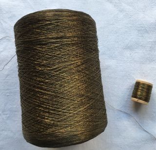 Wooden Spool of Vintage Gold Metallic Thread Dark Color French 2