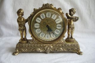 Vintage West German Splendex Mantle Clock.  Gilt With Cherubs.