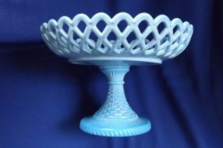 Eapg Antique Challinor/taylor Blue Slag Milk Glass Basketweave & Lattice Compot