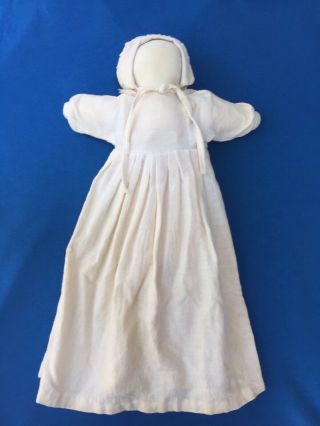 Primitive Folk Art American White Cloth Rag Doll 10” Made In 1991