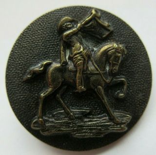 Spectacular Antique Vtg Paris Back Metal Picture Button Man On Horseback (g)