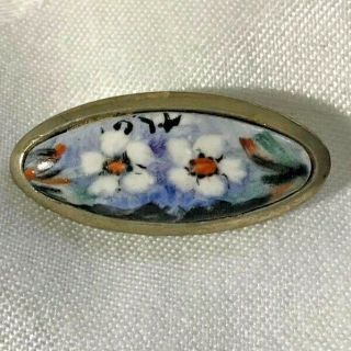 Antique Victorian White Metal Hand Painted Porcelain Flowers Floral Daisy Brooch 4