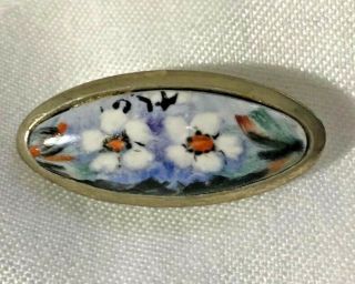 Antique Victorian White Metal Hand Painted Porcelain Flowers Floral Daisy Brooch 5