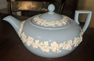 Antique Wedgwood Queensware Teapot White On Blue