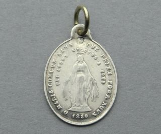 Saint Virgin Mary.  Victory.  Antique Religious Sterling Pendant.  Miraculous Medal