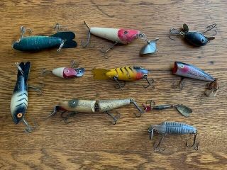 Vintage/old Fishing Lures - 10 Antique Sputterbug,  Hula Dancer,  Ccb,  And Many More