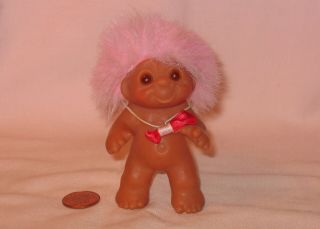 Vintage 3” Baby Troll With Pink Hair; Distributed By Dam 1986