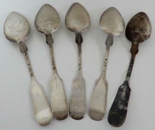 1800’s FIVE EARLY AMERICAN COIN SILVER SPOONS - “H.  T.  SAWYER,  L.  P.  COE” 3