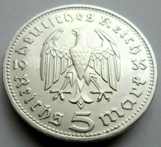 (861) Antique Wwii German 3rd Reich 1935 D 5 Reichsmark Silver Coin