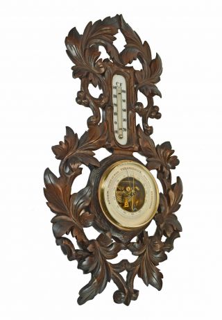 Antique Leaf Carved Barometer / Thermometer,  Dutch.