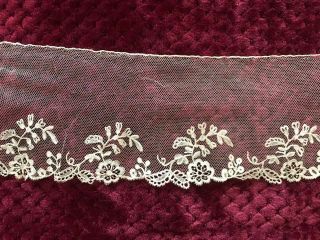 Exceptional Antique.  Needle Lace Edging 1.  75 Yard By 4 " - Extremely Light