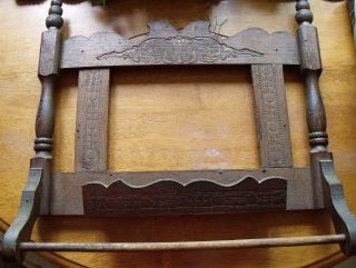 Antique Oak Eastlake Shaving Wall Mirror with Towel Bar and Comb Box 2