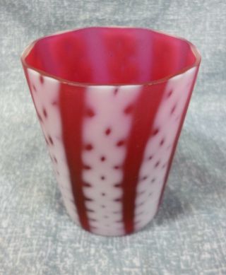 Antique Blown Glass Frosted Ruby Opalescent Criss - Cross Tumbler