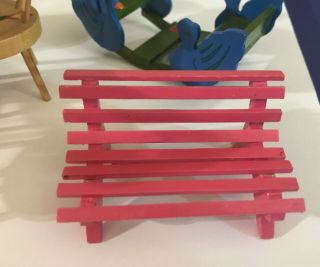 Vintage Hand Painted Wooden Dollhouse Furniture Kitchen Table Chairs Bench Japan 5