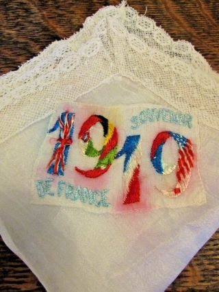 (2) WWI Era,  1919 Silk SOUVENIR DE FRANCE & CHAMONIX Handkerchief,  Hankies 3
