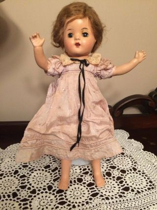 Vintage 15 " Composition Girl Doll With Open Mouth And Teeth,  Open/close Eyes