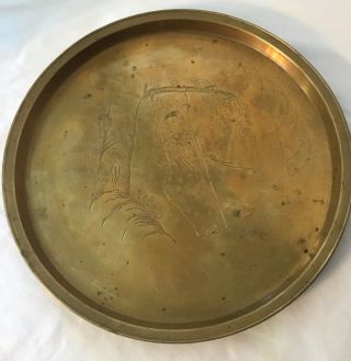Rare Antique/vintage Deco: Korean Large,  Walled Brass Tray Asian Lady On Swing