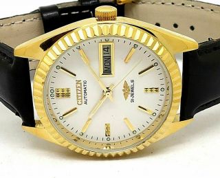 CITIZEN AUTOMATIC MEN,  S GOLD PLATED VINTAGE WHITE DIAL MADE JAPAN WATCH RUN i 2