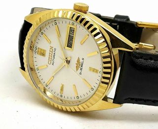 CITIZEN AUTOMATIC MEN,  S GOLD PLATED VINTAGE WHITE DIAL MADE JAPAN WATCH RUN i 3