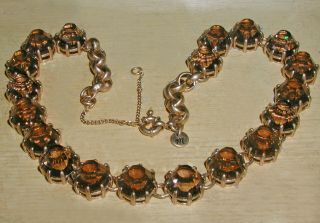 Vintage Madewell Prong - Set Pyramid Smokey Topaz Crystal Antique Bronze Necklace