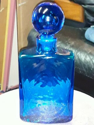 Antique Cobalt Blue Blown Glass Decanter W/ Stopper Old Very Rare