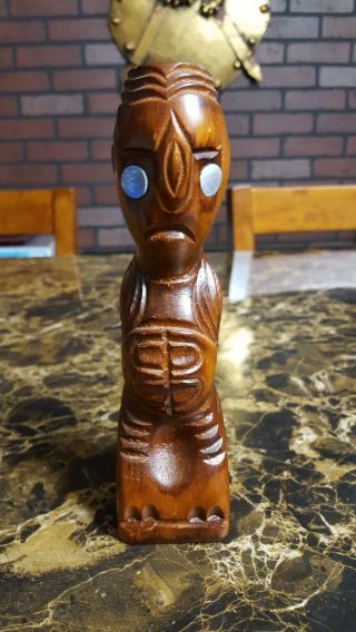 Vintage 7 " Hand Carved Kairi - Timber W/ Abalone Eyes Aotearoa Zealand