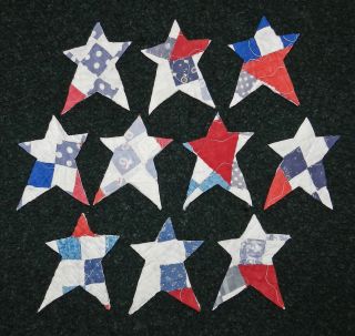 10 Primitive Antique Cutter Quilt Stars Red/white/blue Americana 4th Of July