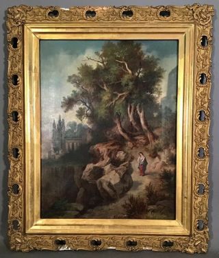 19thc Antique Victorian Era Masters Style Lady Figural Landscape Painting Frame