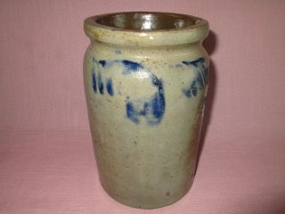 Antique 19th C Stoneware Decorated Small Pennsylvania Canning Jar Crock 7.  25 
