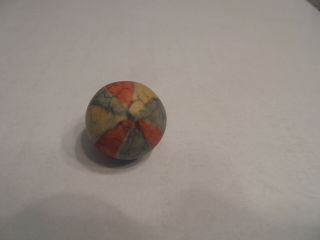 Rare Antique Hand Made Painted Red White Blue Design Clay Marble 1 Of Kind