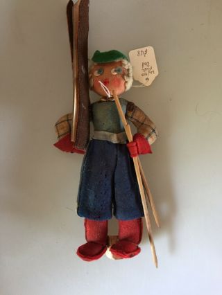 Vintage Cloth Folk Doll Skier Swiss 30’s? 40’s