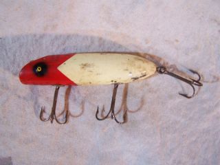 Vintage WOOD Fishing Lure Freshwater Topwater SOUTH BEND Bass Oreno Red & White 4