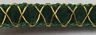 Vintage Dark Green Velvet Ribbon With Gold Metallic Accents French