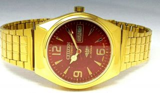 Citizen Automatic Men,  S Gold Plated Vintage Red Dial Made Japan Watch Run Ord