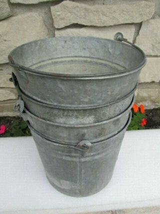 4 Vintage Old Galvanized Water Milking Buckets Planters Pails