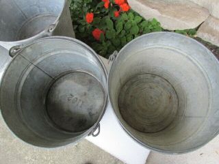 4 Vintage Old Galvanized Water Milking Buckets Planters Pails 3