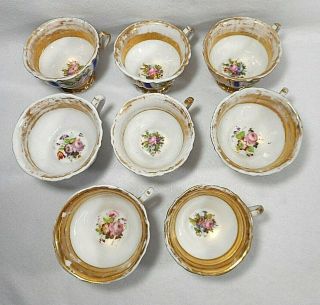 8 Antique English Porcelain COALPORT Tea Cups & Saucers Painted Floral ca.  1825 4
