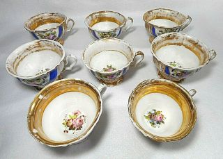 8 Antique English Porcelain COALPORT Tea Cups & Saucers Painted Floral ca.  1825 5
