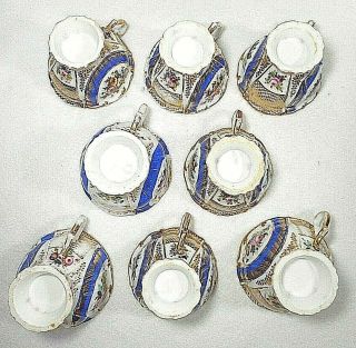8 Antique English Porcelain COALPORT Tea Cups & Saucers Painted Floral ca.  1825 6