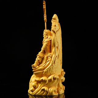 Boxwood Wood Carving Guan Yu Gong Statue Warrior God Handcarved Sculpture Amulet 6