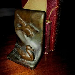Pair Vintage Antique Bookends Goose/ Ducks Art Bronze 1930 
