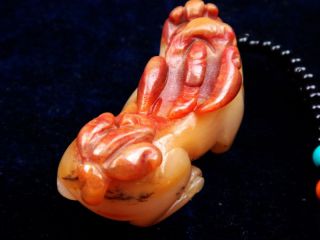 Blood Jade Hand Carved Pendant w/ Beads Necklace Treasure Monster Pi - Xiu 100818 5