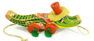Vintage Fisher Price Allie Gator Antique Wooden Pull Toy 653 Made In Usa
