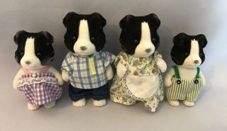Calico Critters/sylvanian Border Collie Dog Family Dad Mom Sister Brother Black
