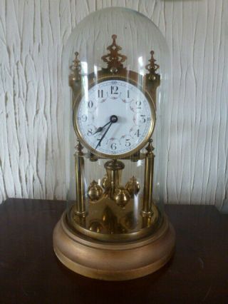 Gustav Becker Torsion Year Going Mantel Clock With Glass Dome