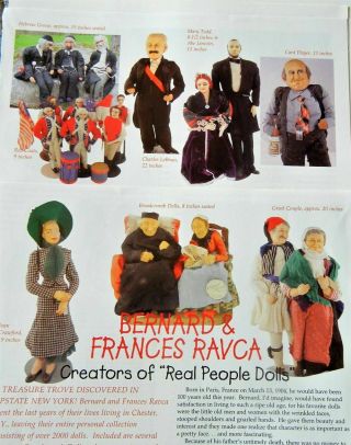 7p History Article,  Id Pics - Antique Bernard & Frances Ravca Real People Dolls